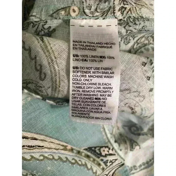 Chico’s Sz 0 Small Light Green Paisley 100% Linen Button Up Blouse Non Iron - Picture 6 of 6